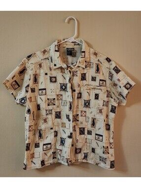 Teva Women’s Large Button Down Shirt Vintage 100% Cotton "River of Life" Outdoor